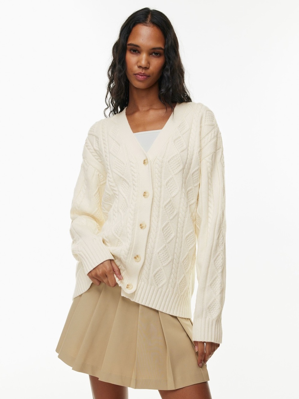ARITZIA WOOL BLEND CREAM CABLE KNIT CARDIGAN XXS